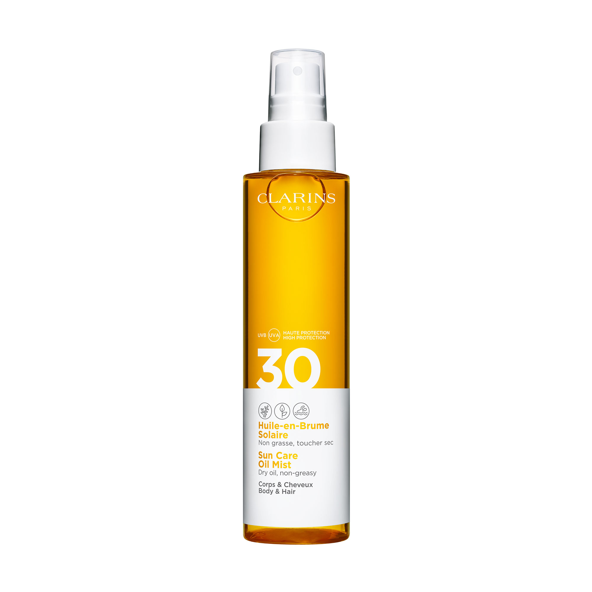 Сонцезахисна олія-спрей для тіла та волосся Clarins Huile-en-Brume Solaire SPF 30, 150 мл